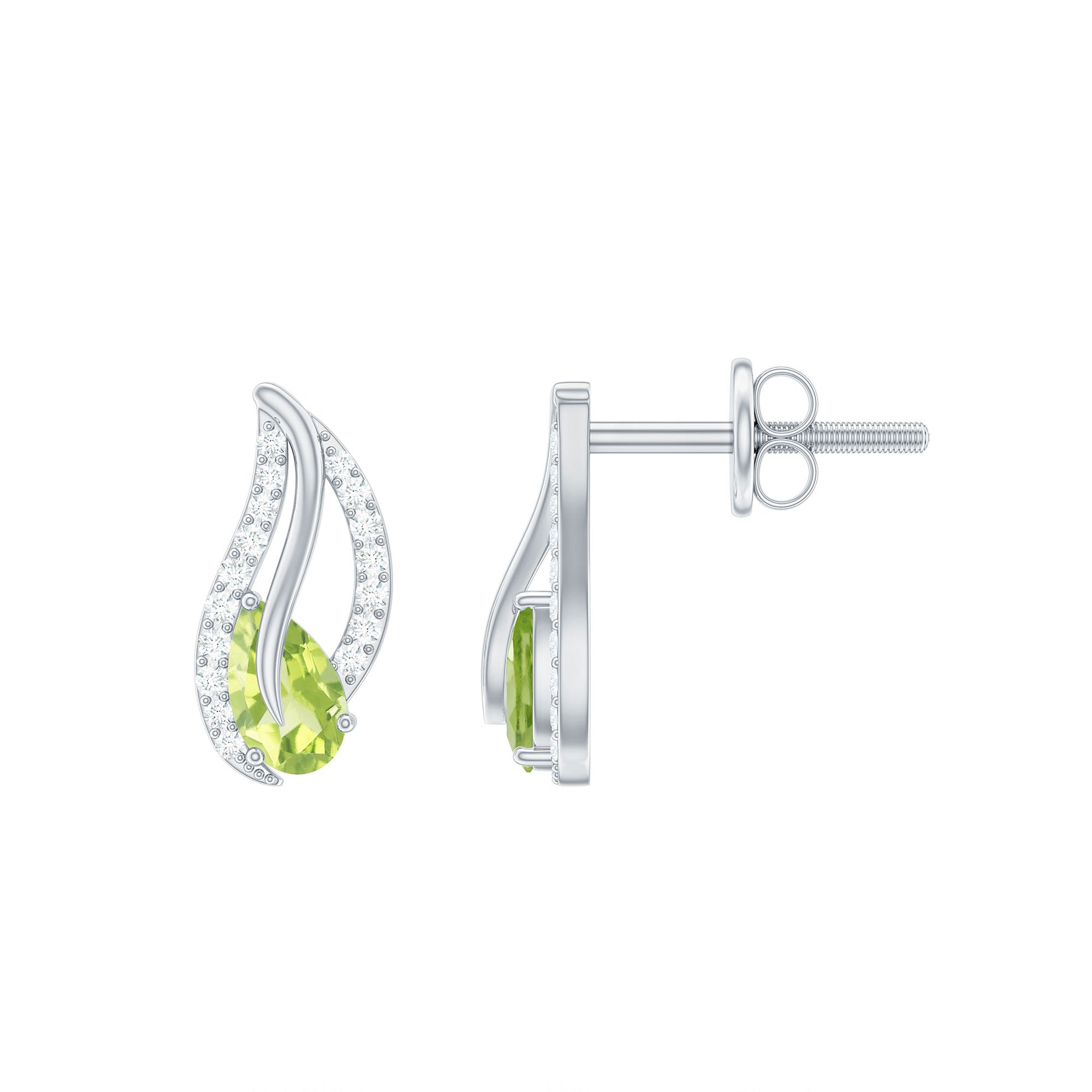 Natural Peridot Leaf Earrings with Diamond for Women