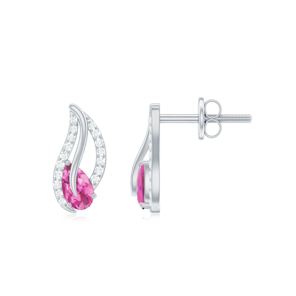 Natural Pink Tourmaline Leaf Earrings with Diamond