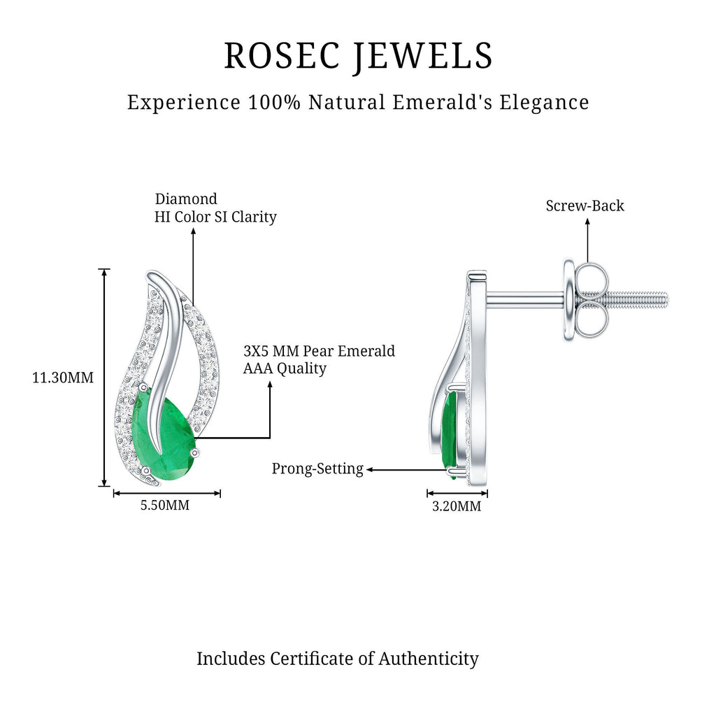 Genuine Emerald Leaf Earrings with Diamond