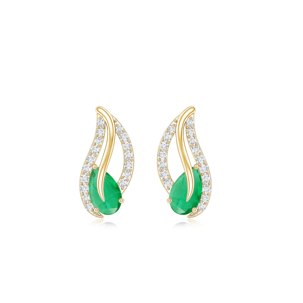 Genuine Emerald Leaf Earrings with Diamond
