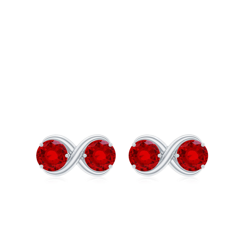 1.50 CT Two Stone Infinity Stud Earrings with Created Ruby for Women
