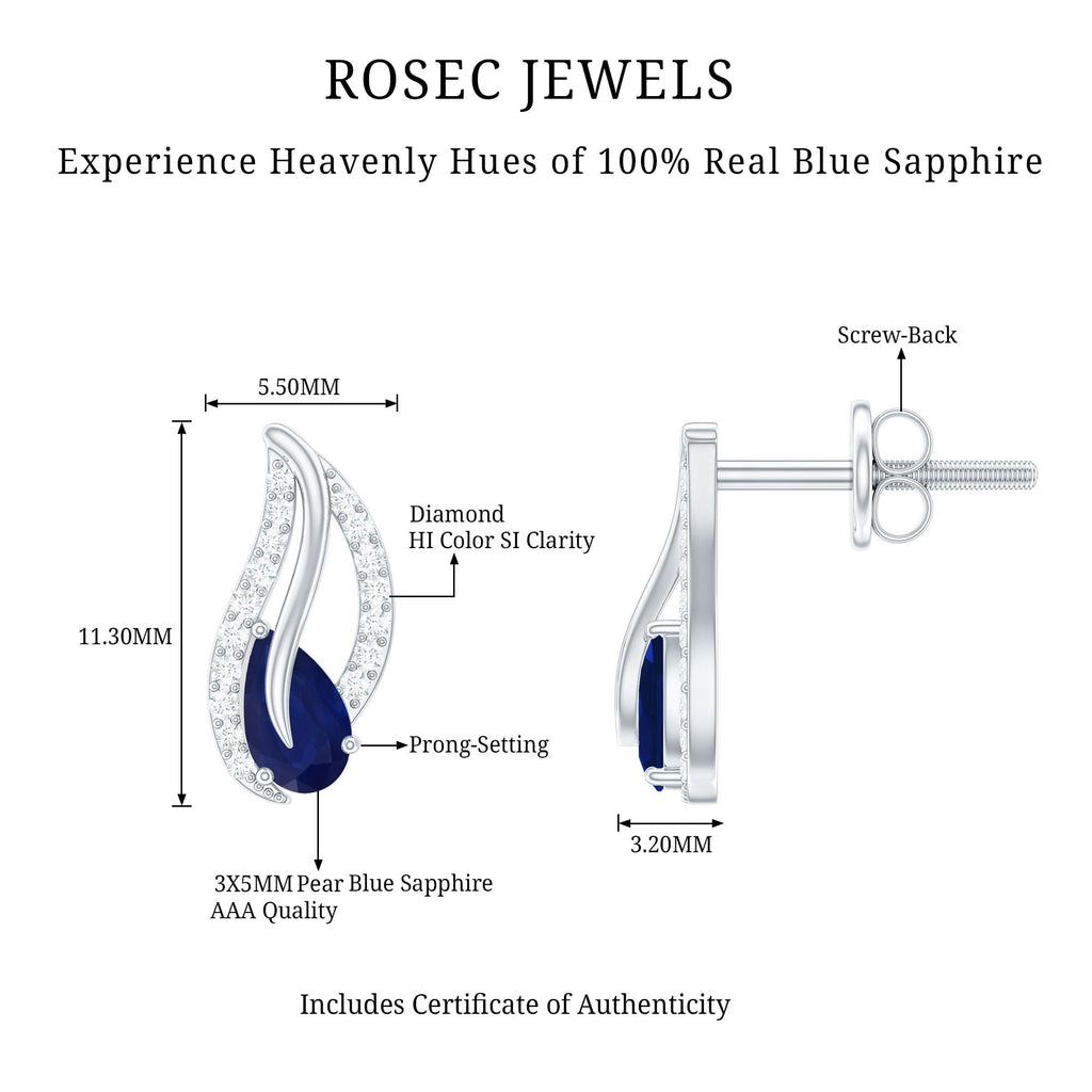 Nature Inspired Blue Sapphire Diamond Leaf Earrings
