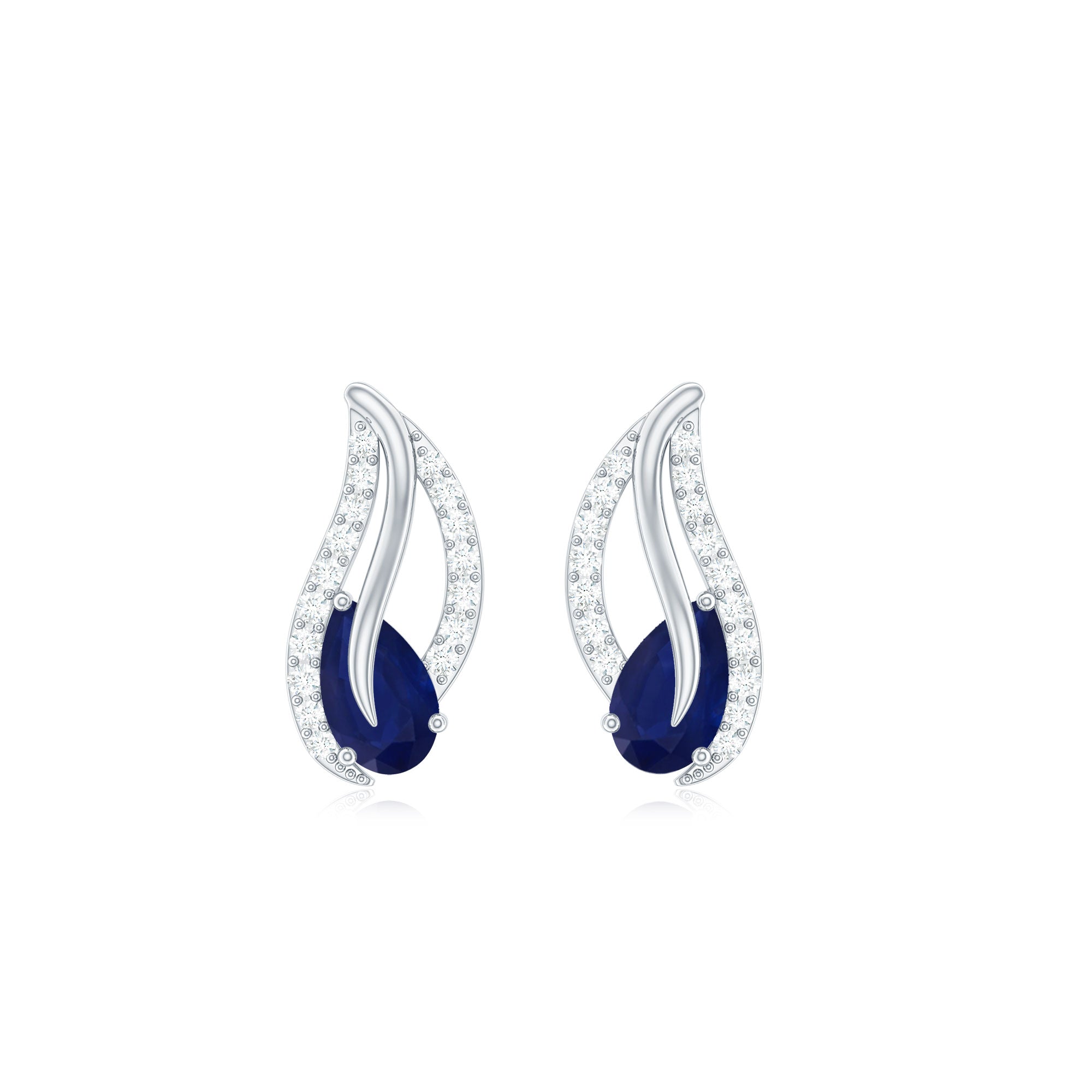 Nature Inspired Blue Sapphire Diamond Leaf Earrings