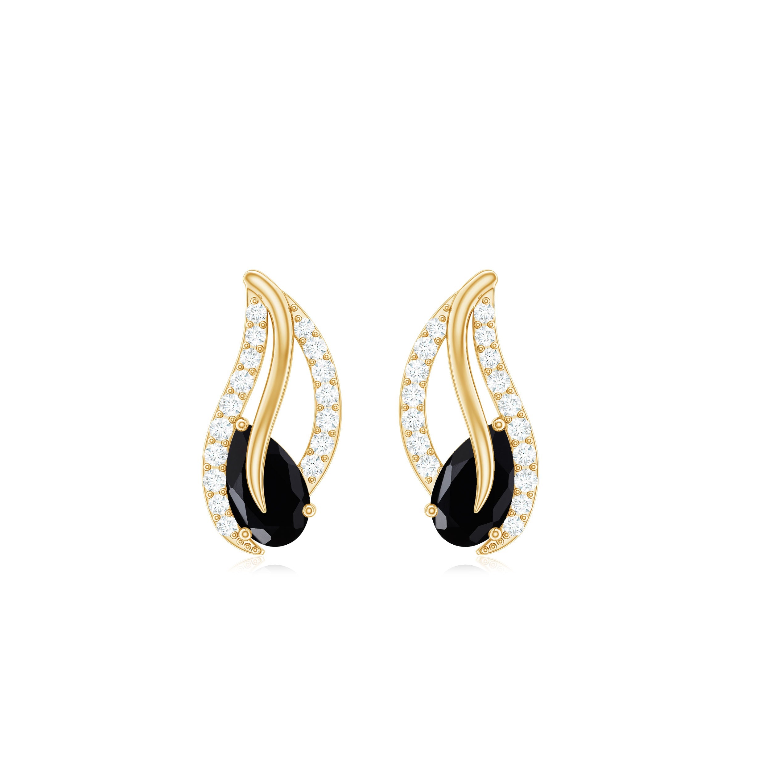 Genuine Pear Shape Black Onyx leaf Stud Earrings With Certificate