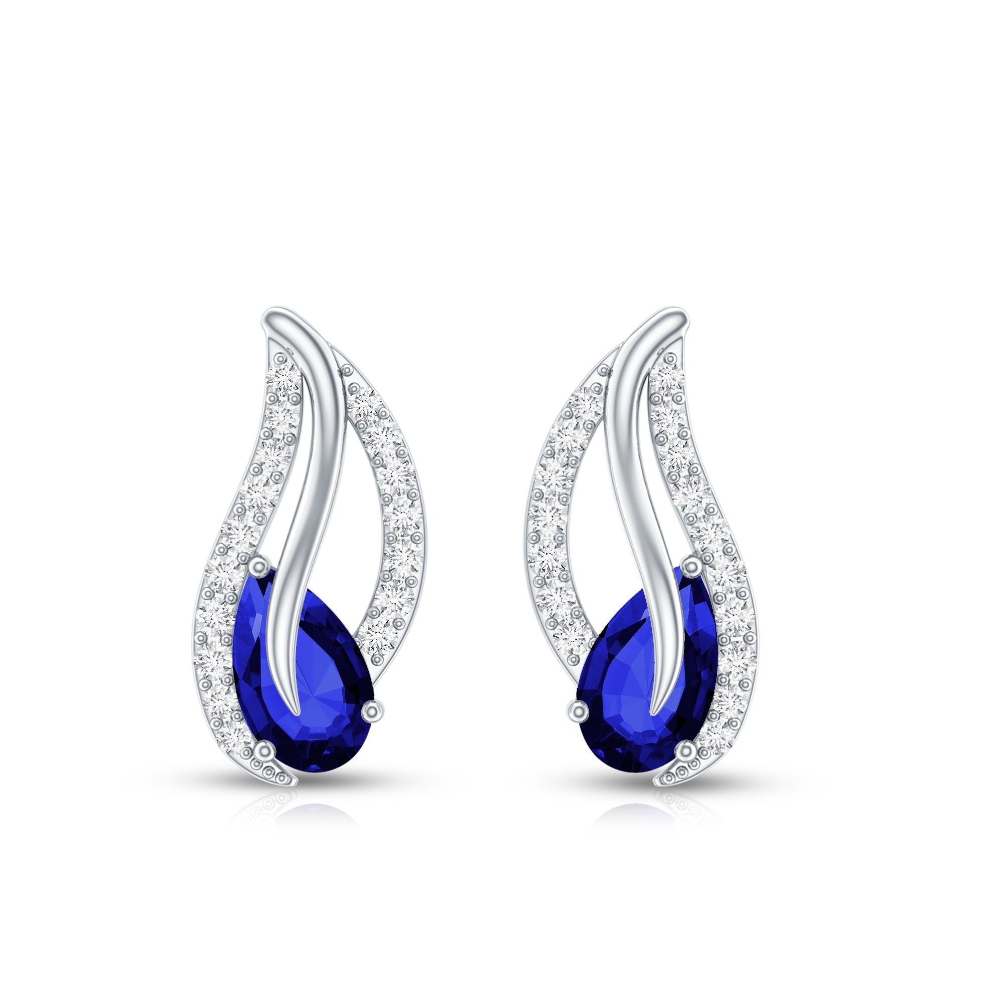 1 Carat Lab Grown Blue Sapphire Leaf Earrings with Moissanite