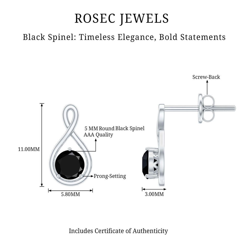 Certified Real Black Spinel Infinity Earrings with Screw Back