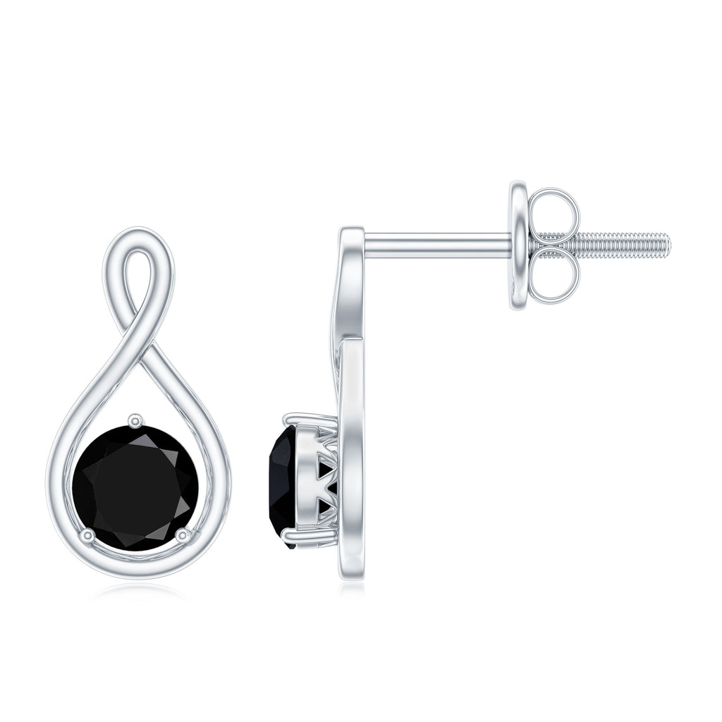 Certified Real Black Spinel Infinity Earrings with Screw Back