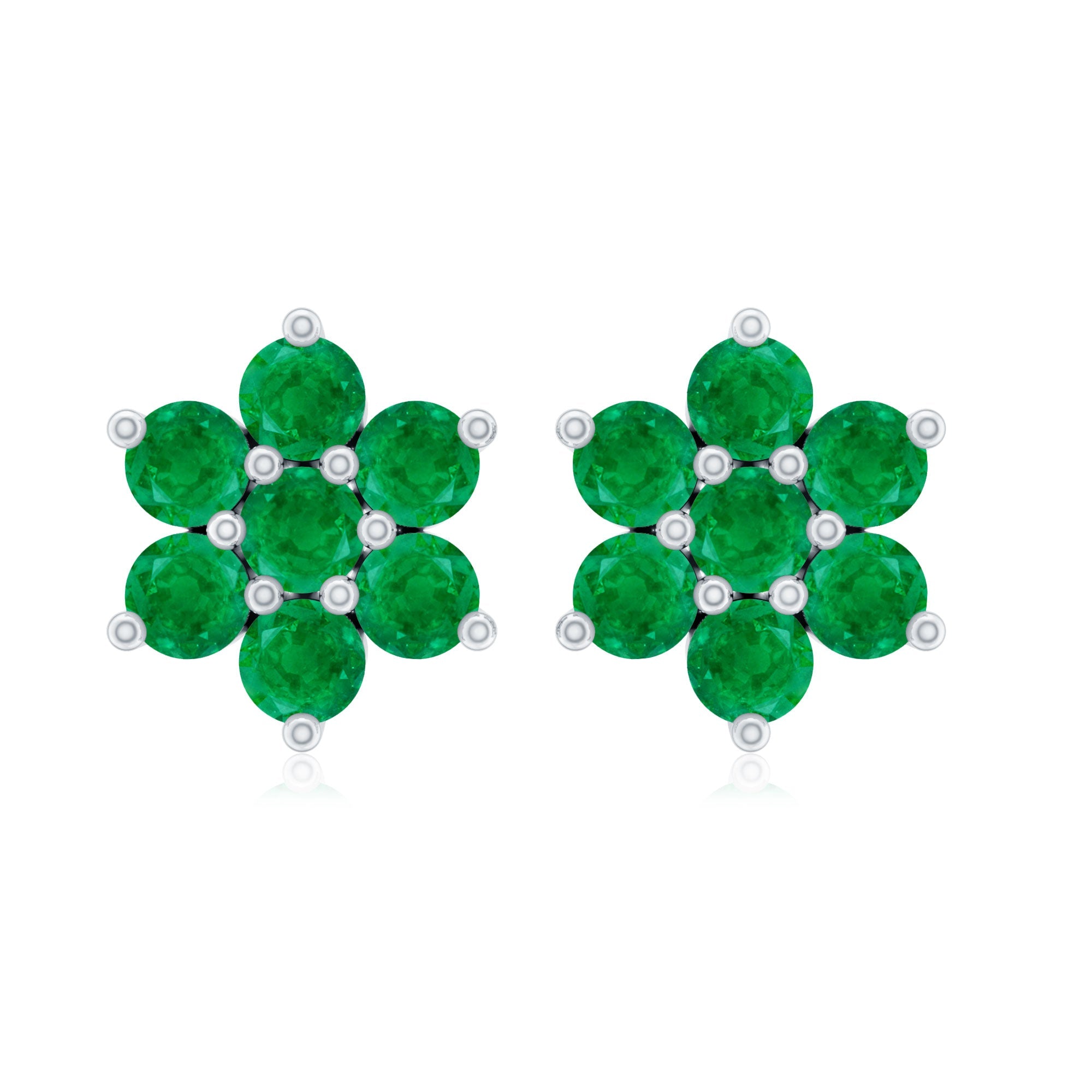 Natural Emerald Flower Stud Earrings with Screw Back