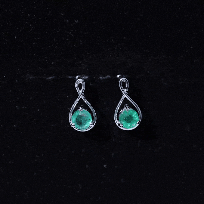 0.99 Carat Round Cut Emerald Solitaire Stud Earrings