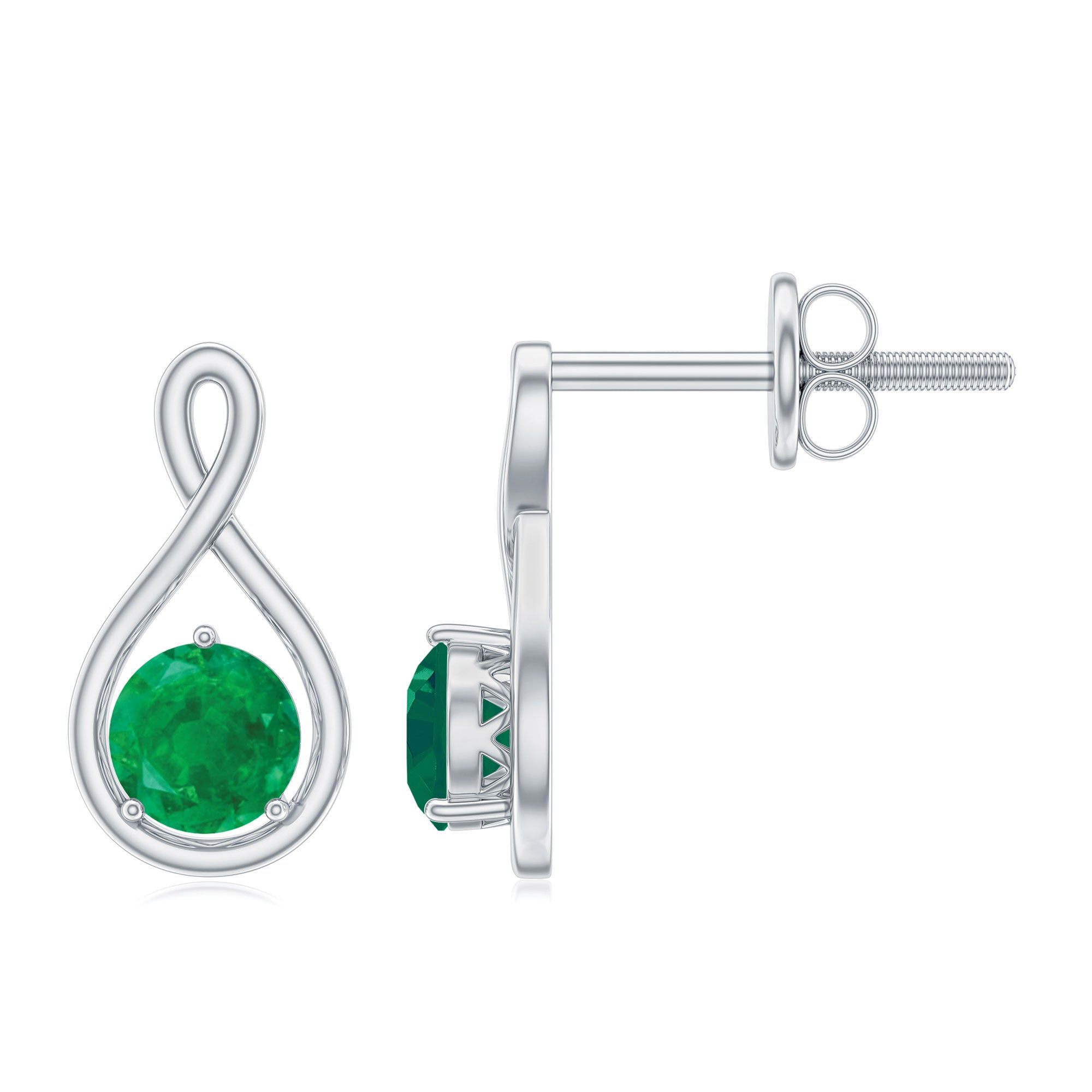 0.99 Carat Round Cut Emerald Solitaire Stud Earrings