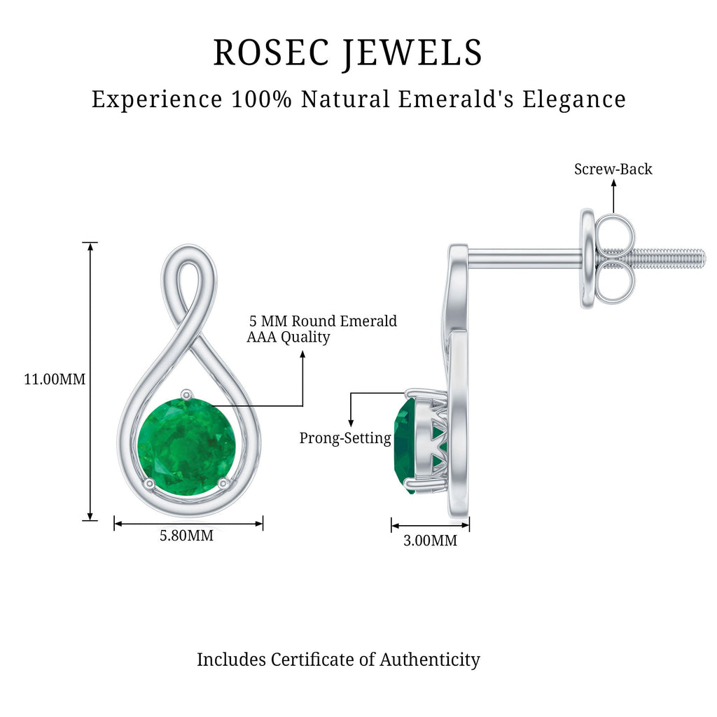 0.99 Carat Round Cut Emerald Solitaire Stud Earrings