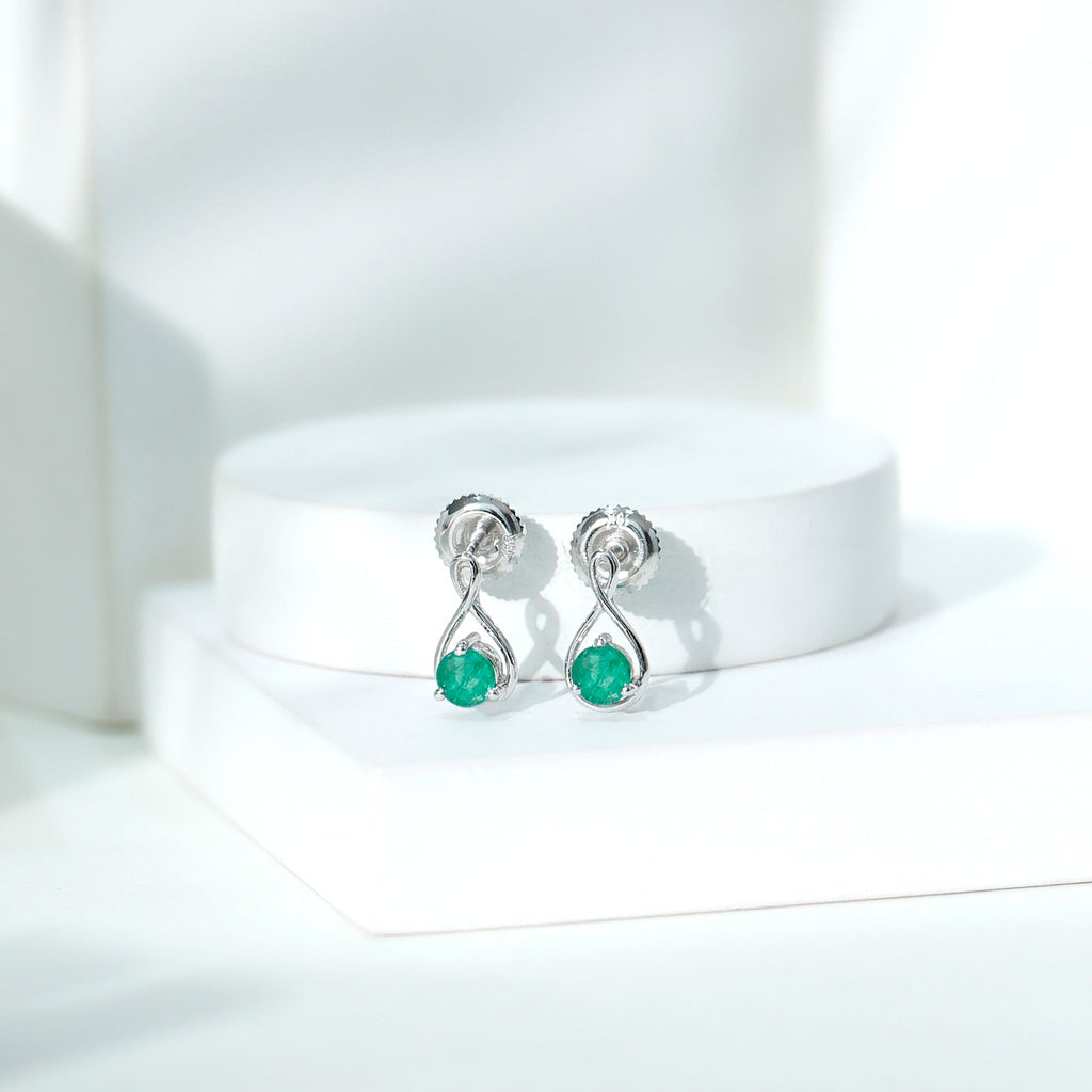 0.99 Carat Round Cut Emerald Solitaire Stud Earrings