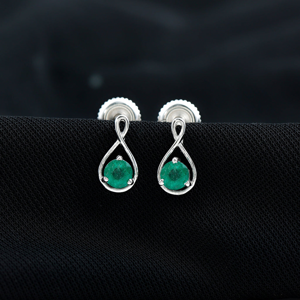 0.99 Carat Round Cut Emerald Solitaire Stud Earrings