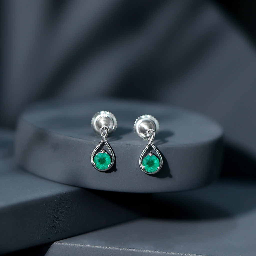 0.99 Carat Round Cut Emerald Solitaire Stud Earrings