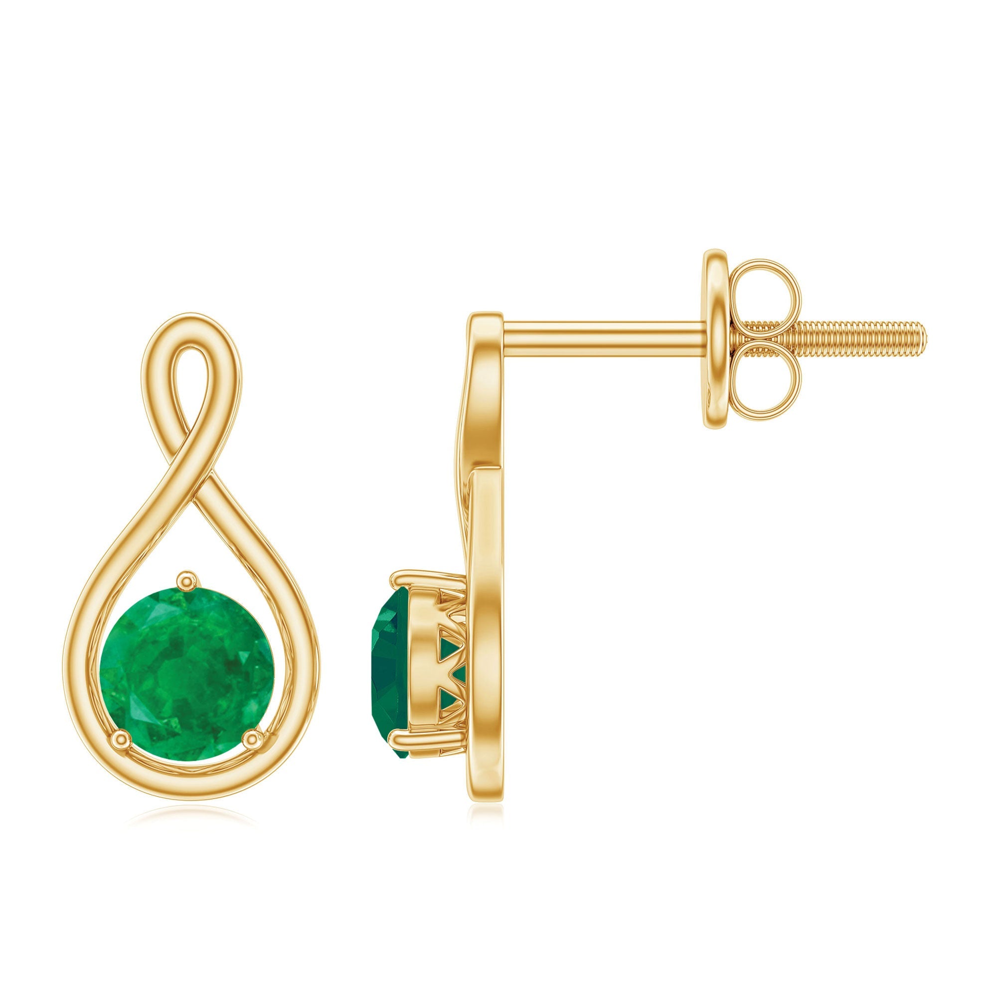 0.99 Carat Round Cut Emerald Solitaire Stud Earrings