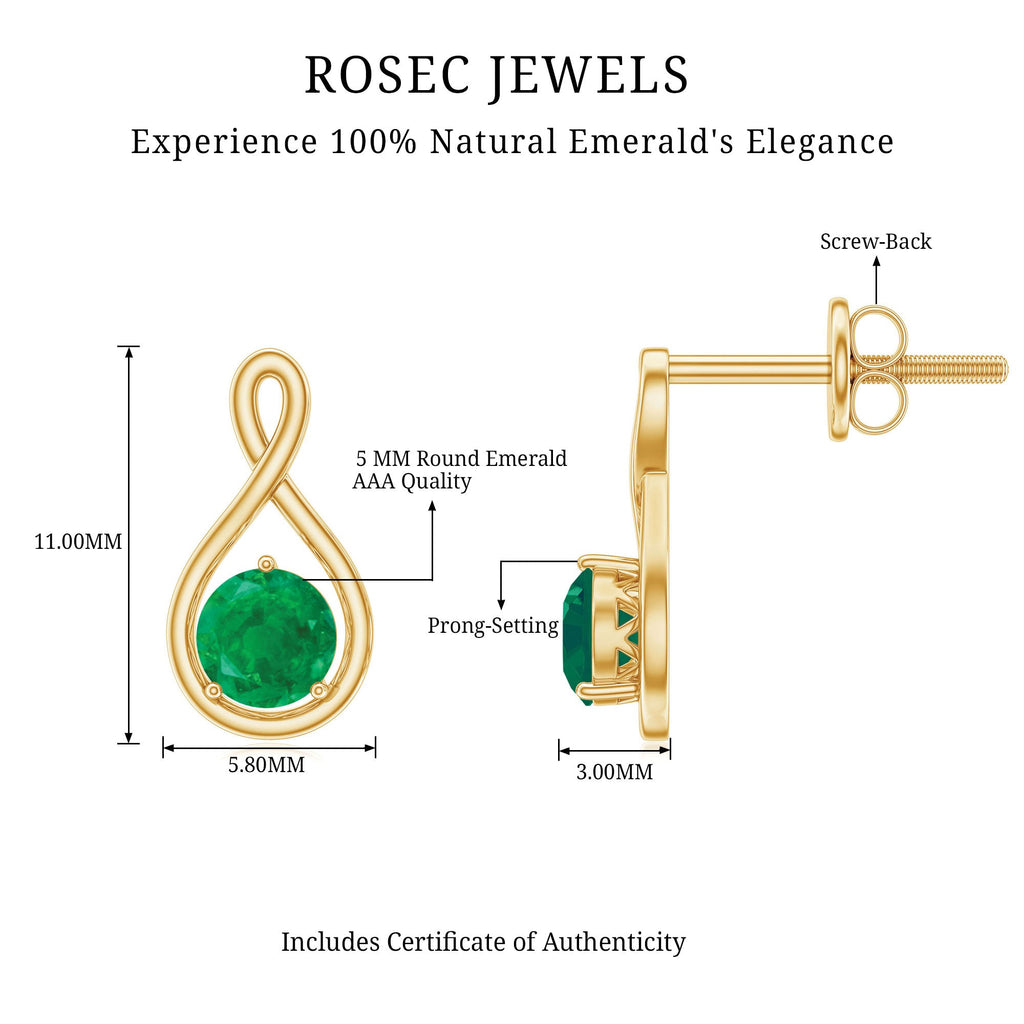 0.99 Carat Round Cut Emerald Solitaire Stud Earrings