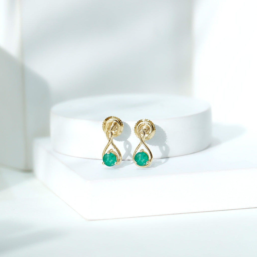 0.99 Carat Round Cut Emerald Solitaire Stud Earrings