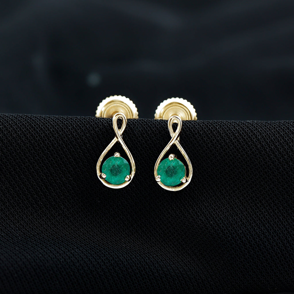 0.99 Carat Round Cut Emerald Solitaire Stud Earrings