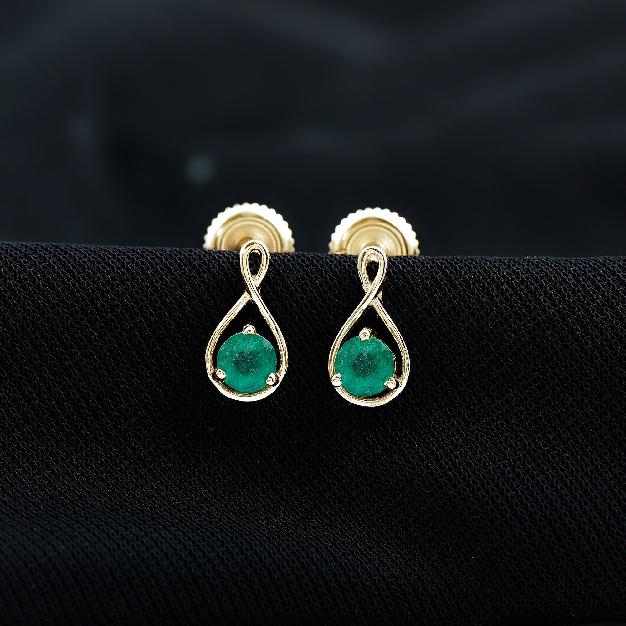 0.99 Carat Round Cut Emerald Solitaire Stud Earrings