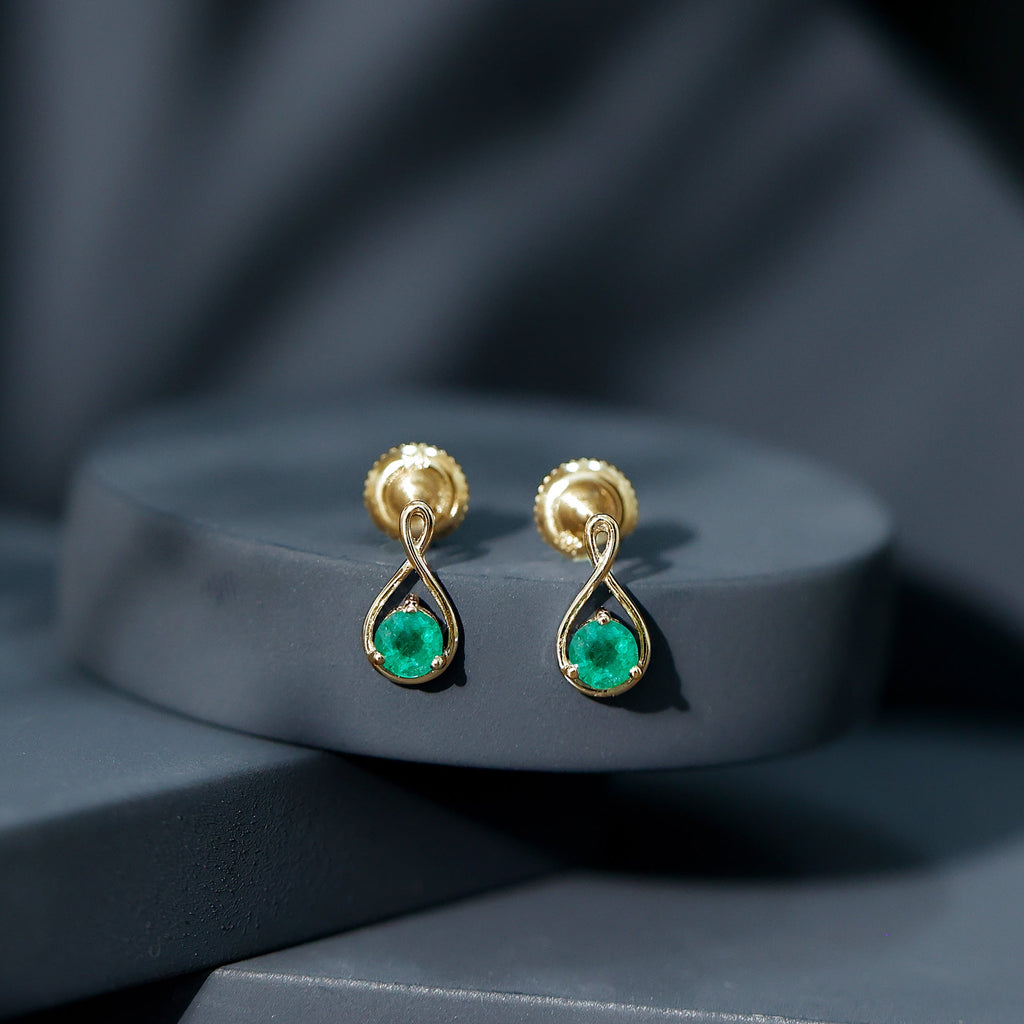 0.99 Carat Round Cut Emerald Solitaire Stud Earrings