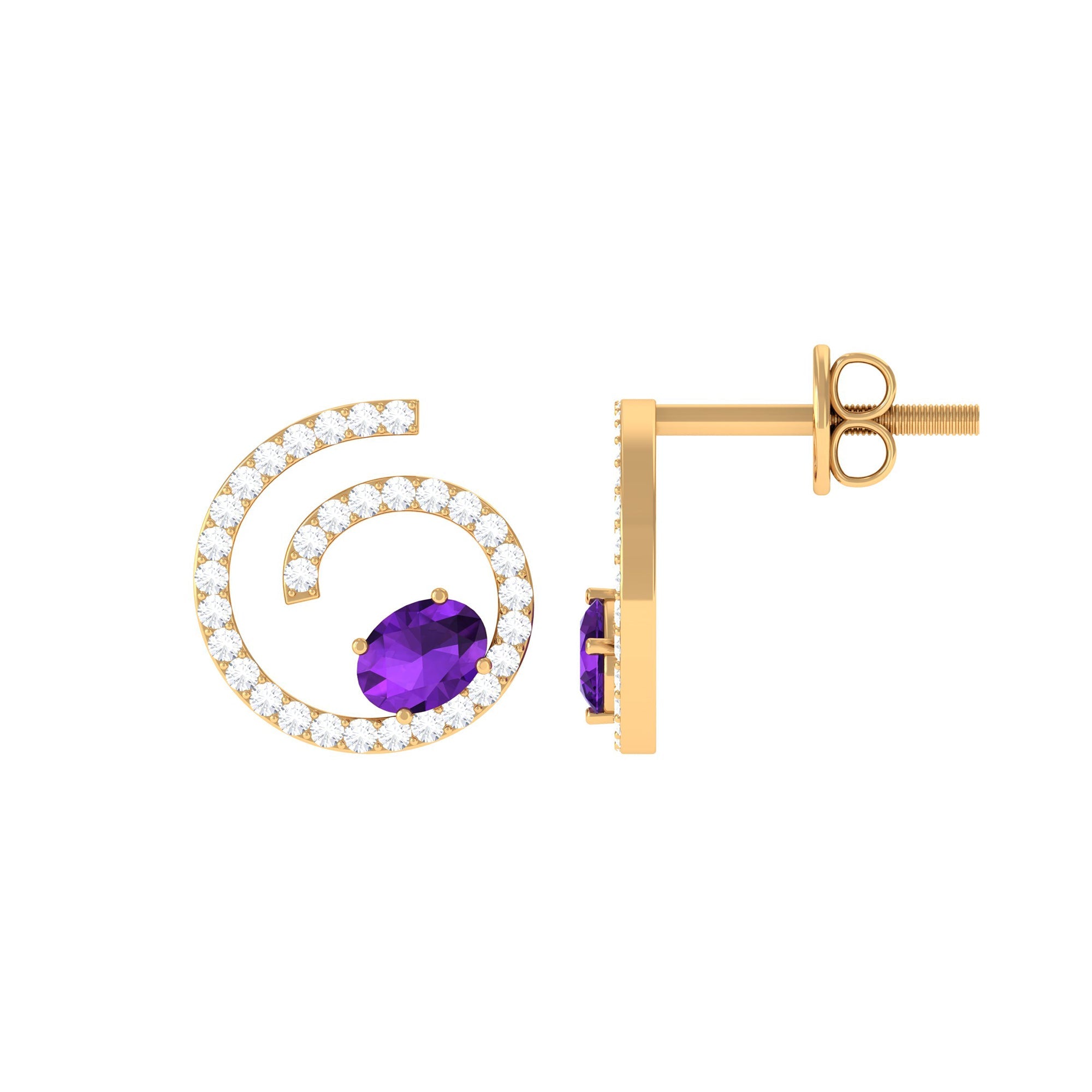 Certified Real Amethyst Swirl Earrings with Diamond