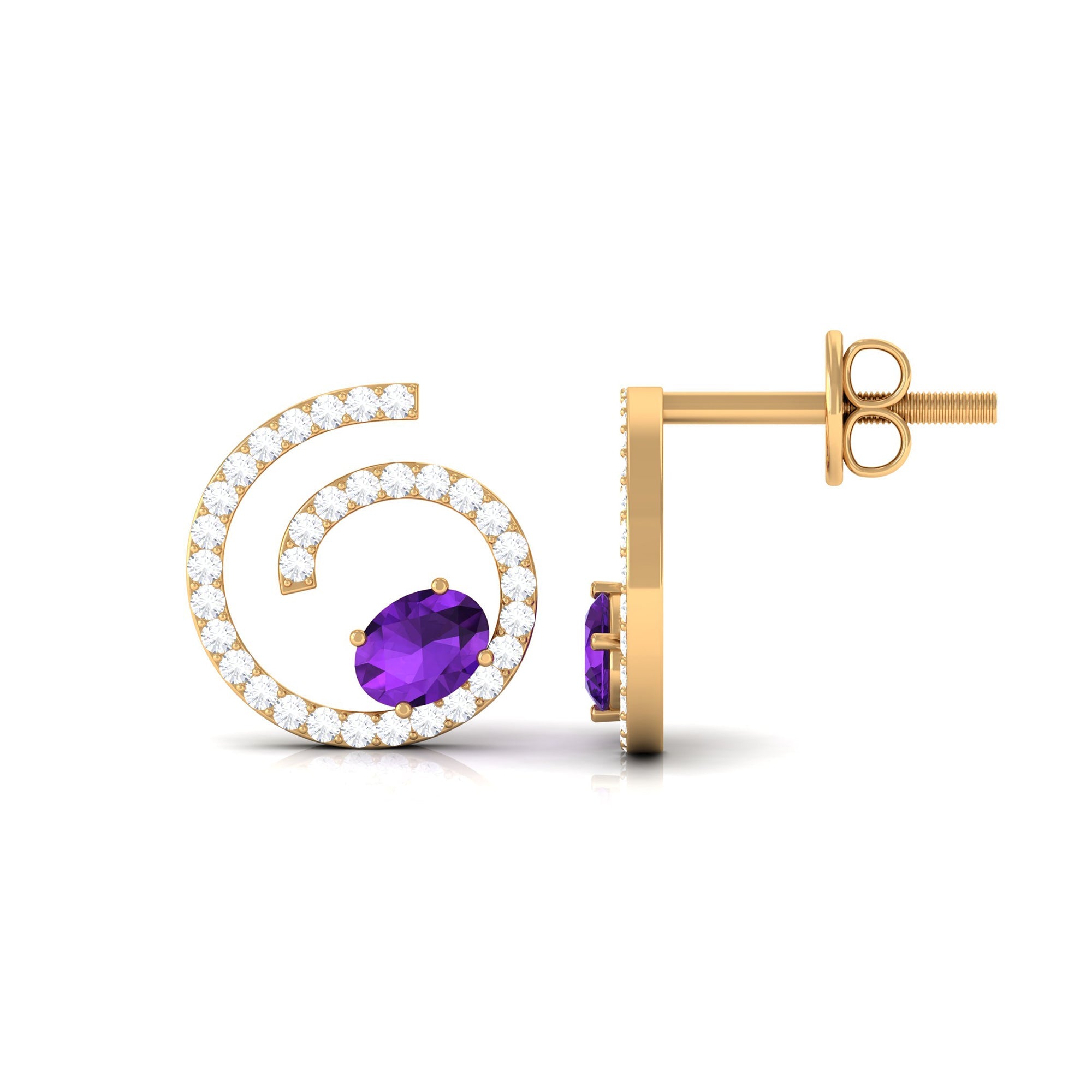 Certified Real Amethyst Swirl Earrings with Diamond