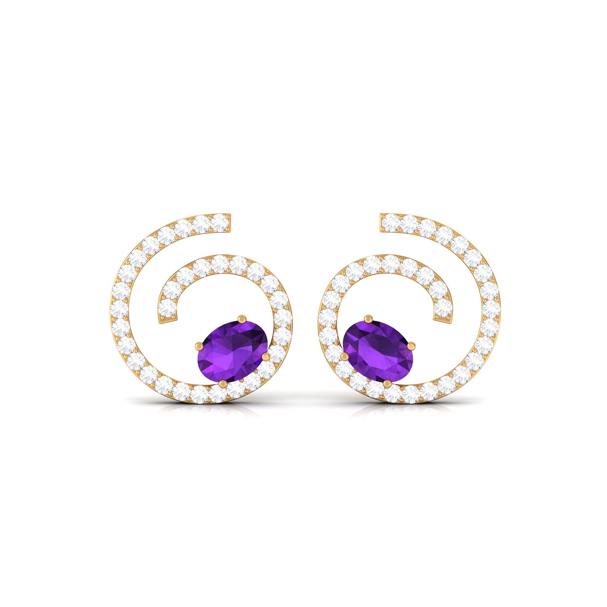 Certified Real Amethyst Swirl Earrings with Diamond