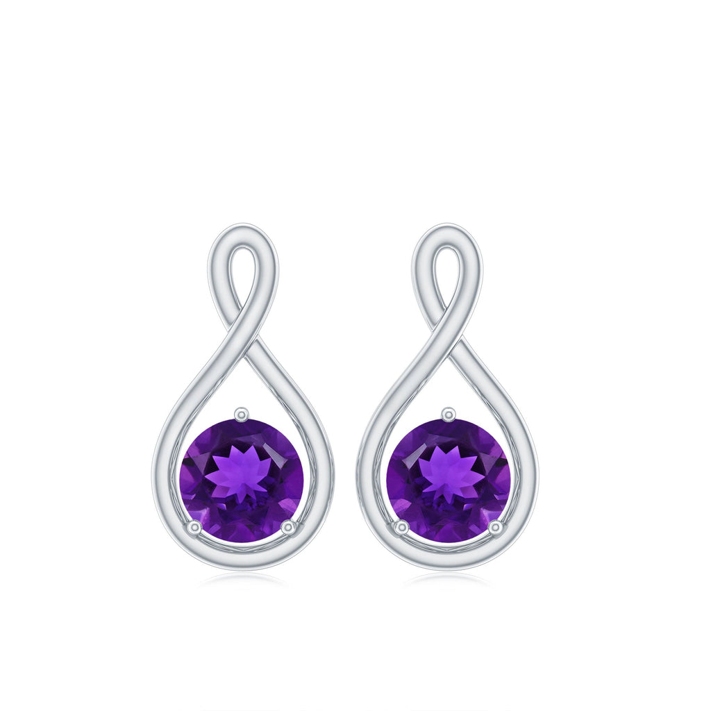 Genuine Solitaire Amethyst Infinity Earrings with Screw Back