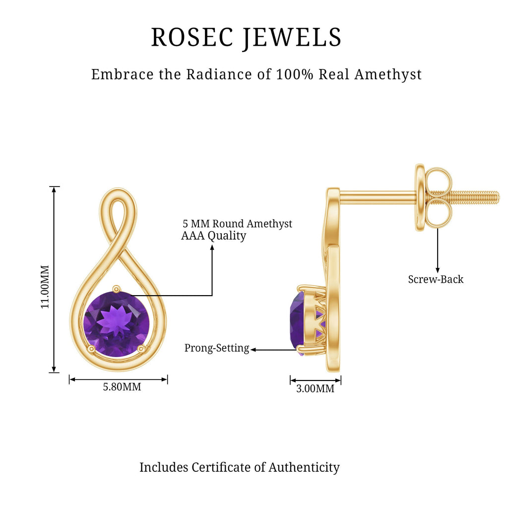 Genuine Solitaire Amethyst Infinity Earrings with Screw Back