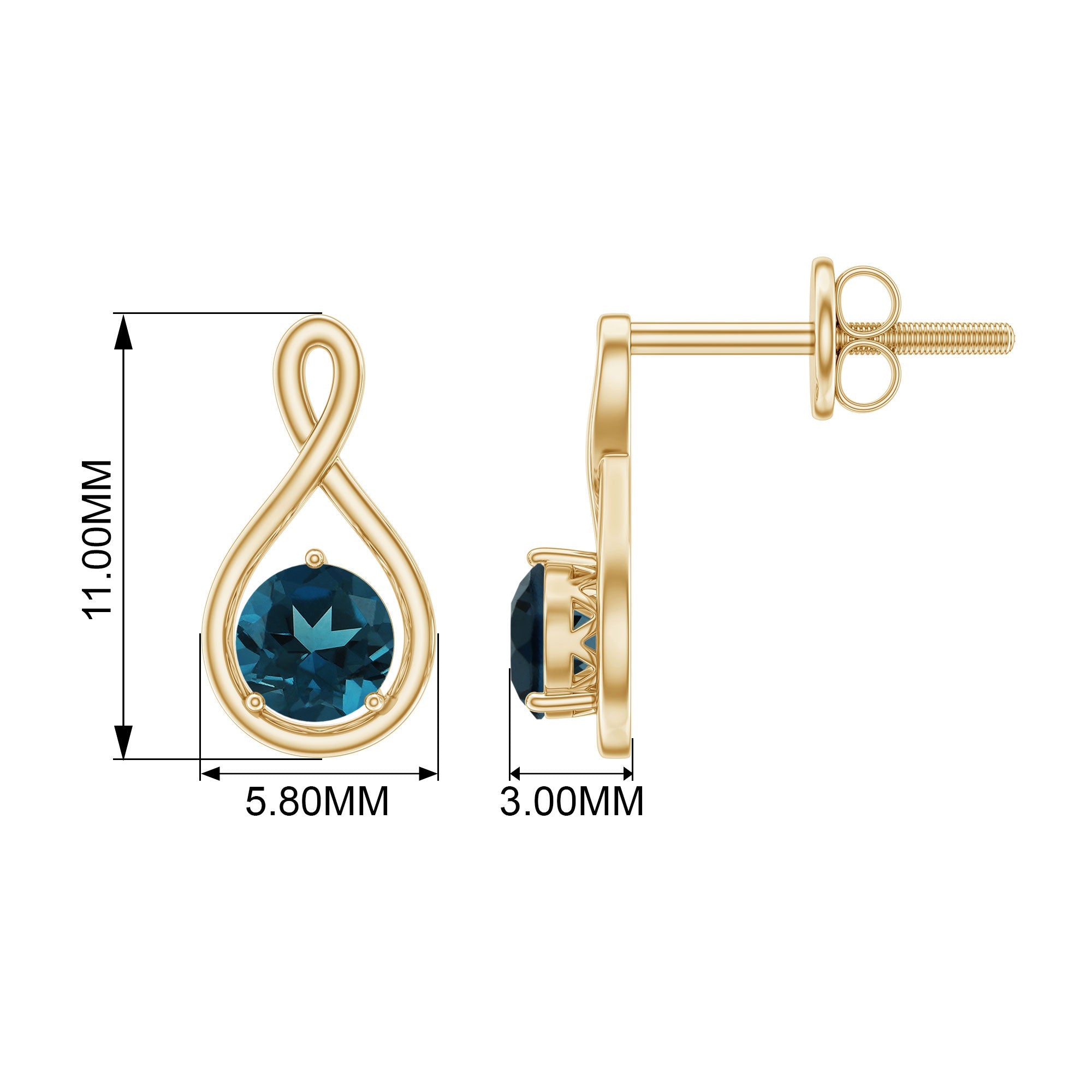 1/2 CT London Blue Topaz Solitaire Infinity Stud Earrings