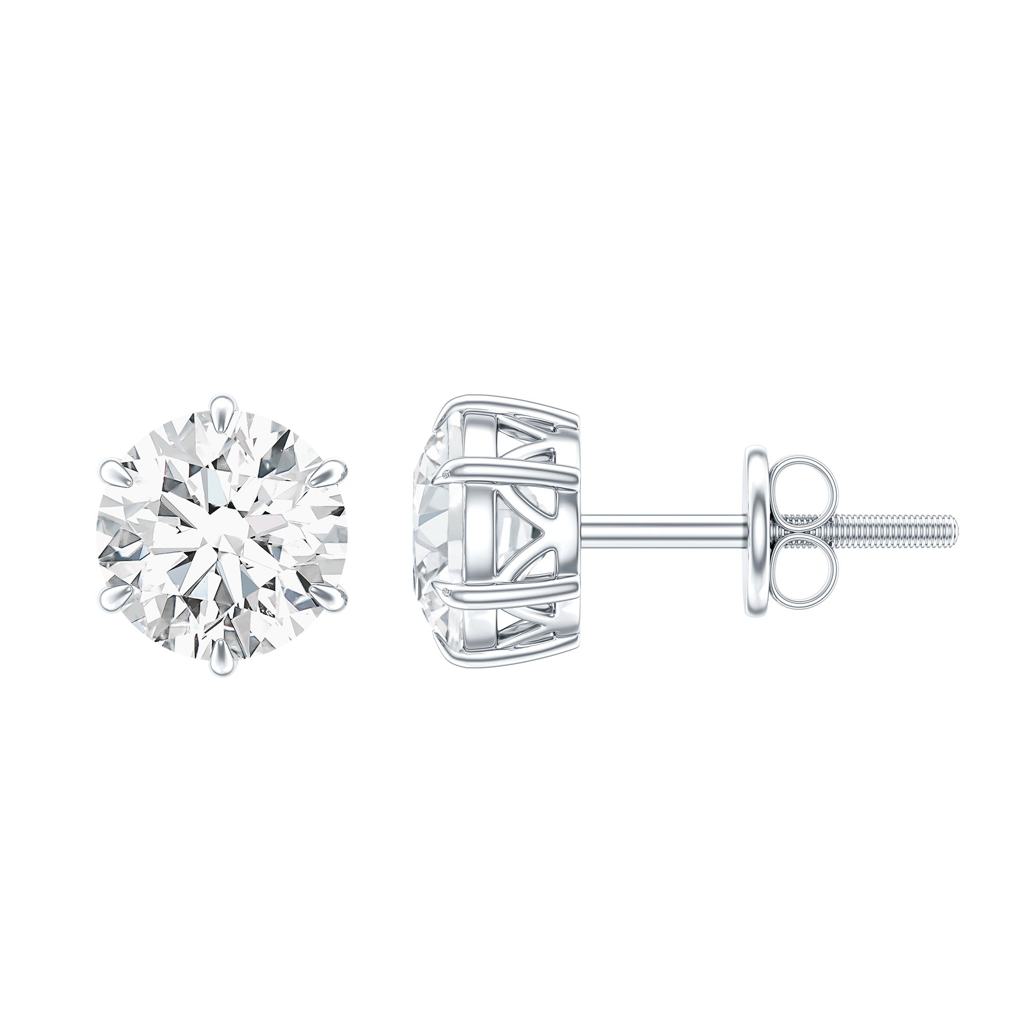 Claw Set Moissanite Solitaire Stud Earrings with Screw Backs