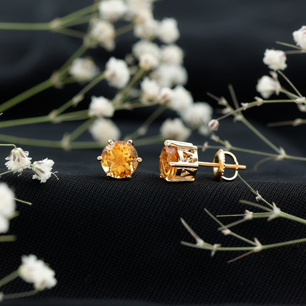 2.4 Carat Claw Set Citrine Solitaire Stud Earrings