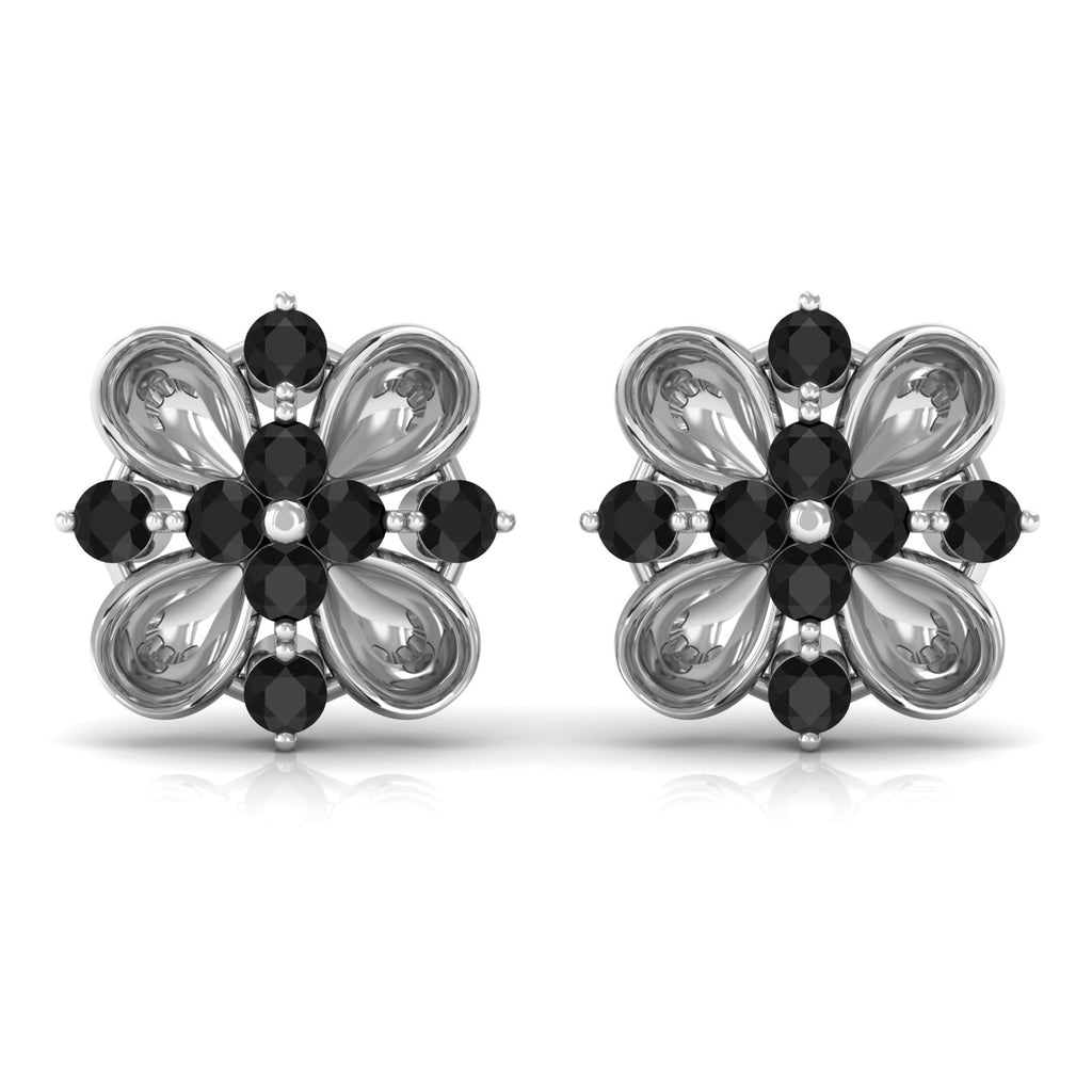 Lab Grown Black Diamond Flower Stud Earrings for Women