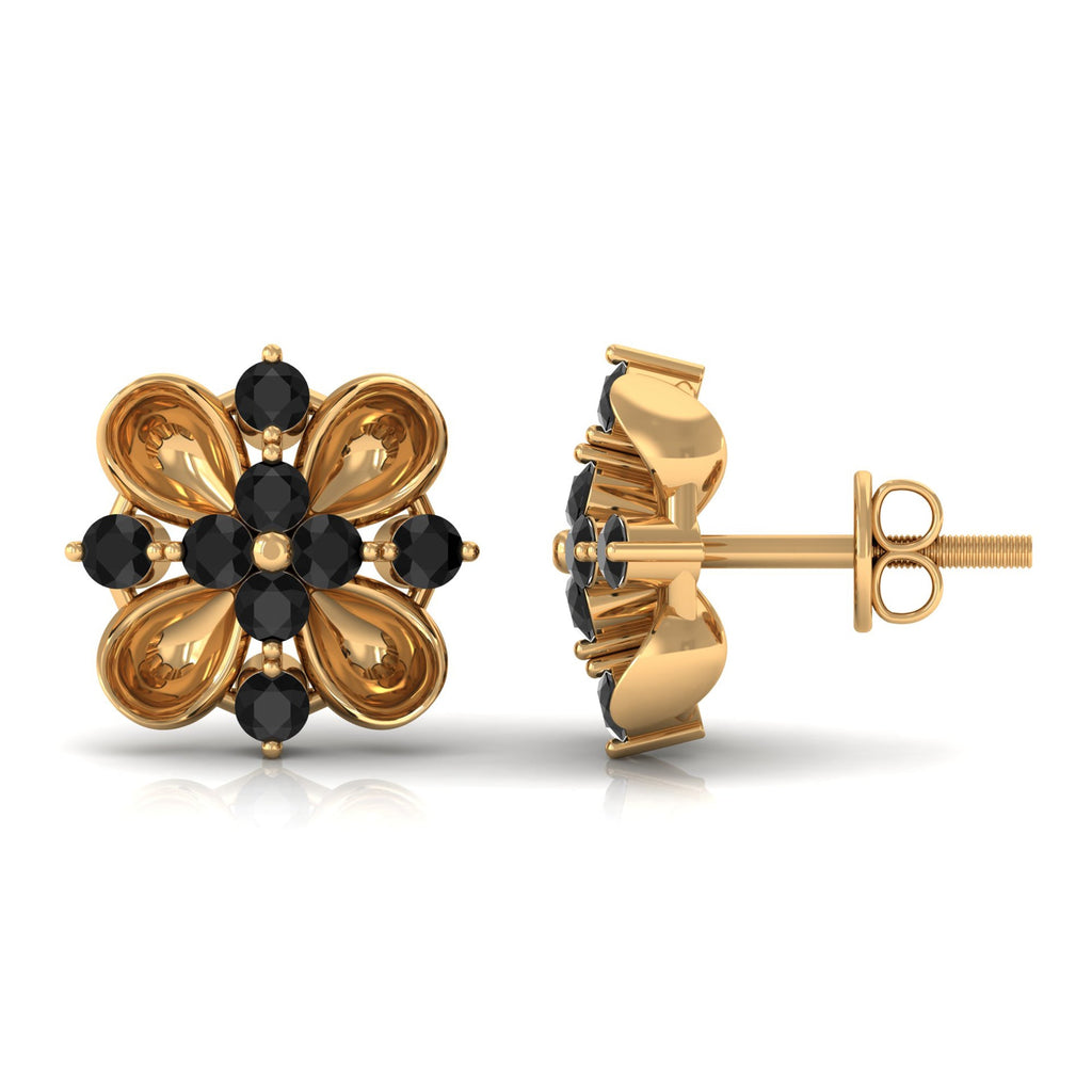 Lab Grown Black Diamond Flower Stud Earrings for Women