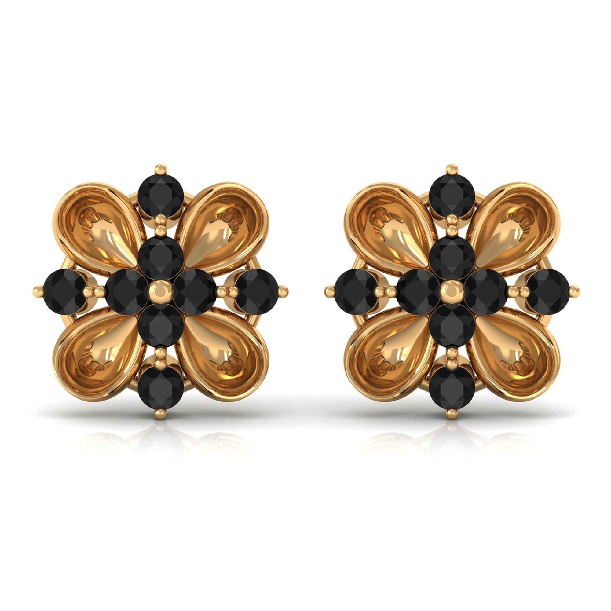 Lab Grown Black Diamond Flower Stud Earrings for Women