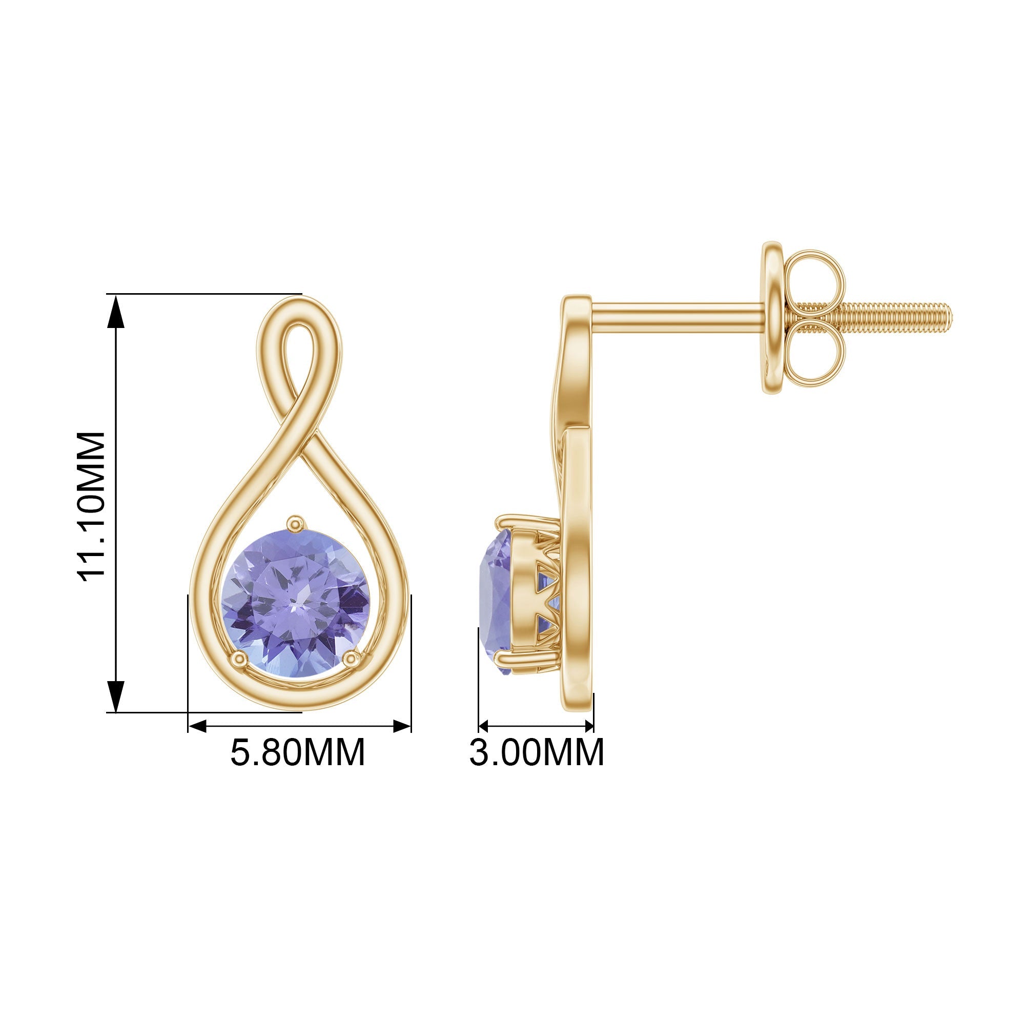 1/2 CT Round Shape Tanzanite Infinity Stud Earring for Women