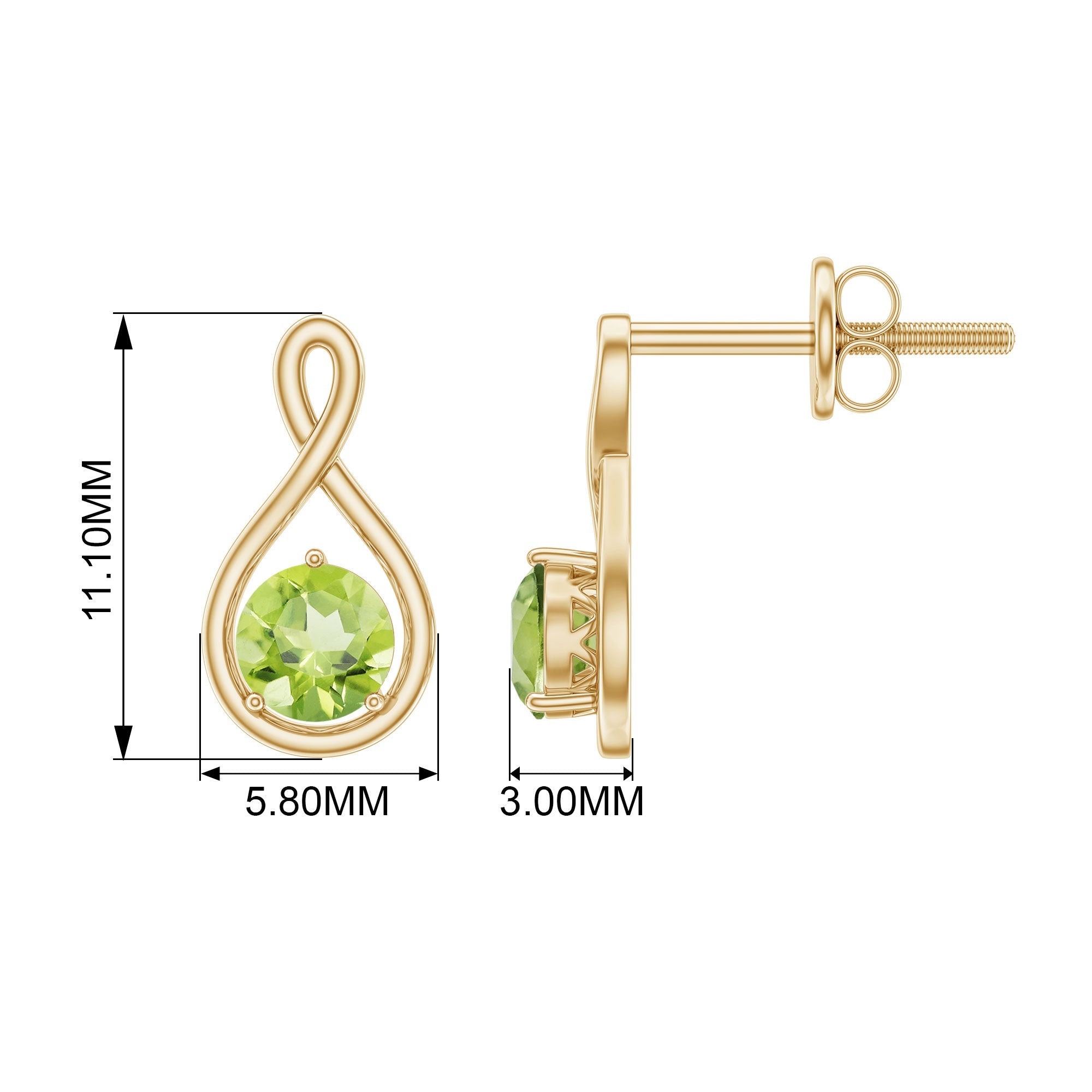 1 Carat Solitaire Peridot Infinity Stud Earrings