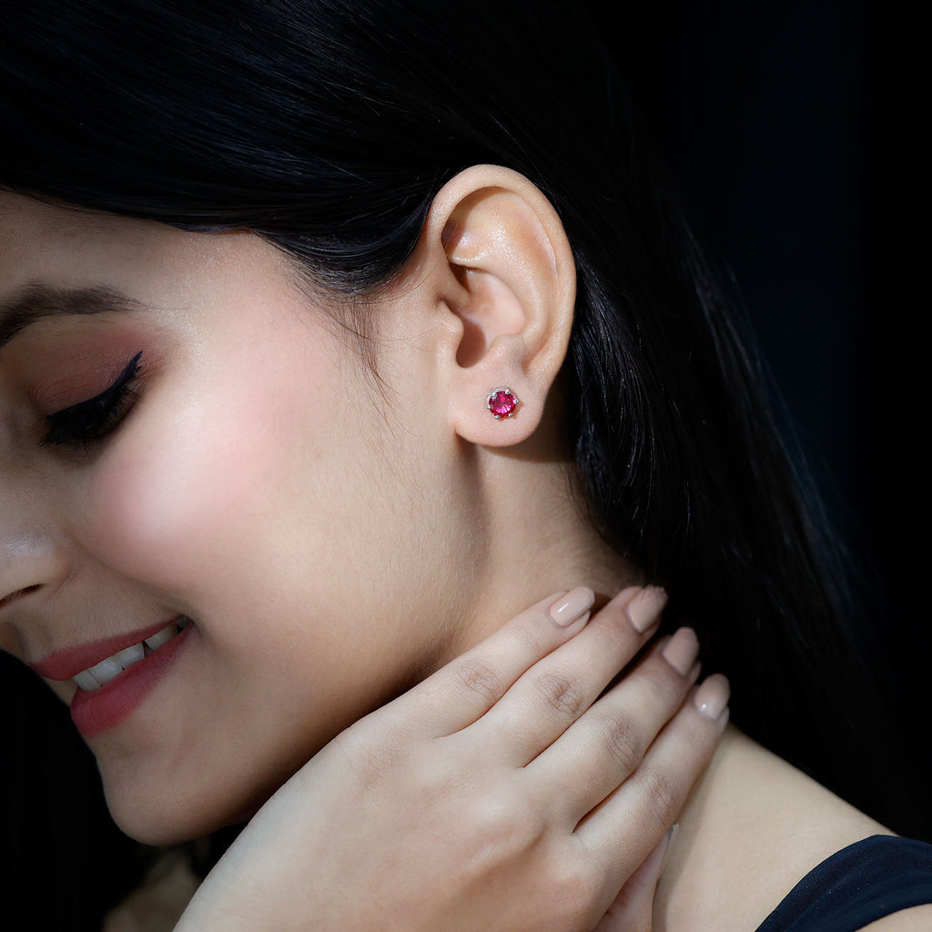 2.7 Carat Round Cut Solitaire Lab Created Ruby Stud Earrings