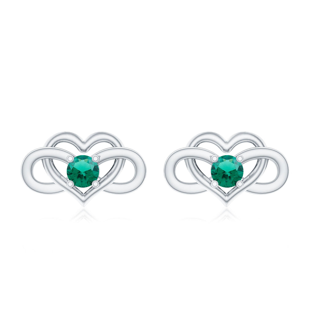 Lab Grown Emerald Infinity Heart Stud Earrings