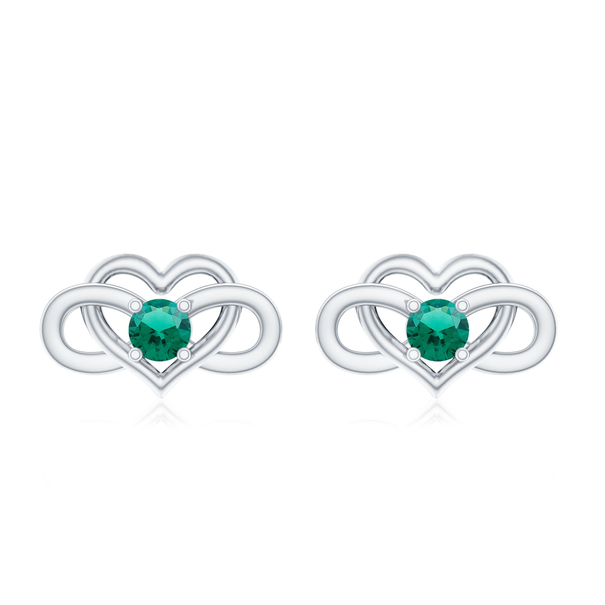 Lab Grown Emerald Infinity Heart Stud Earrings