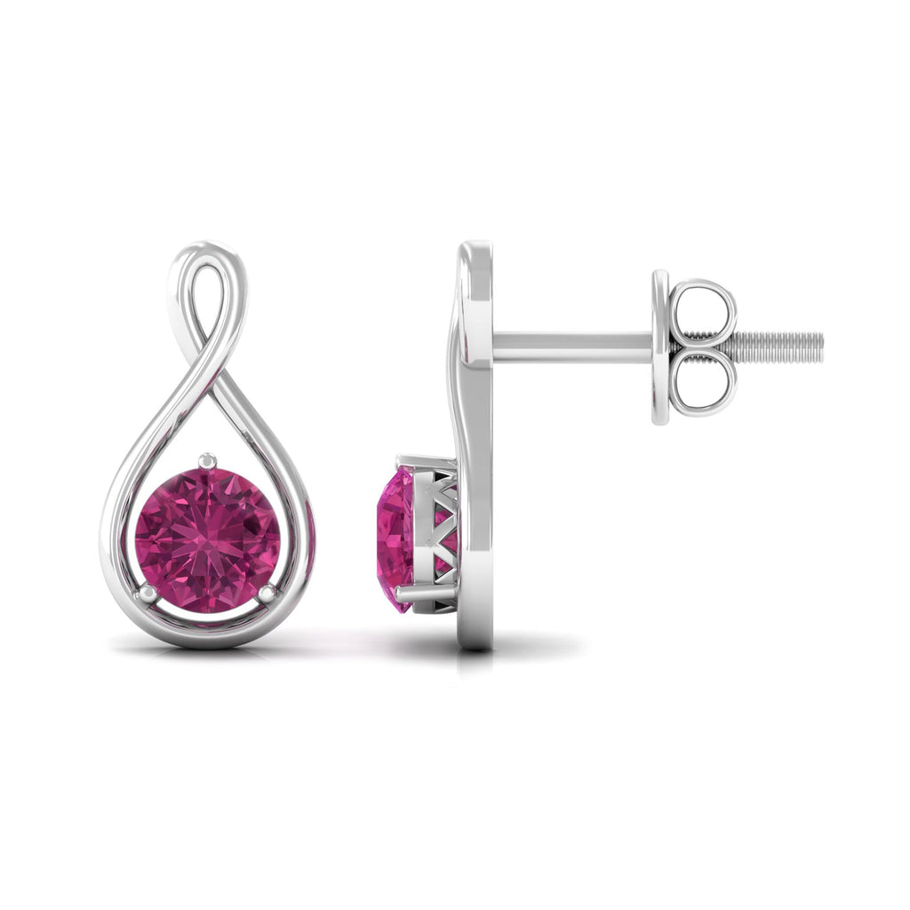 Genuine Pink Tourmaline Infinity Stud Earrings for Women