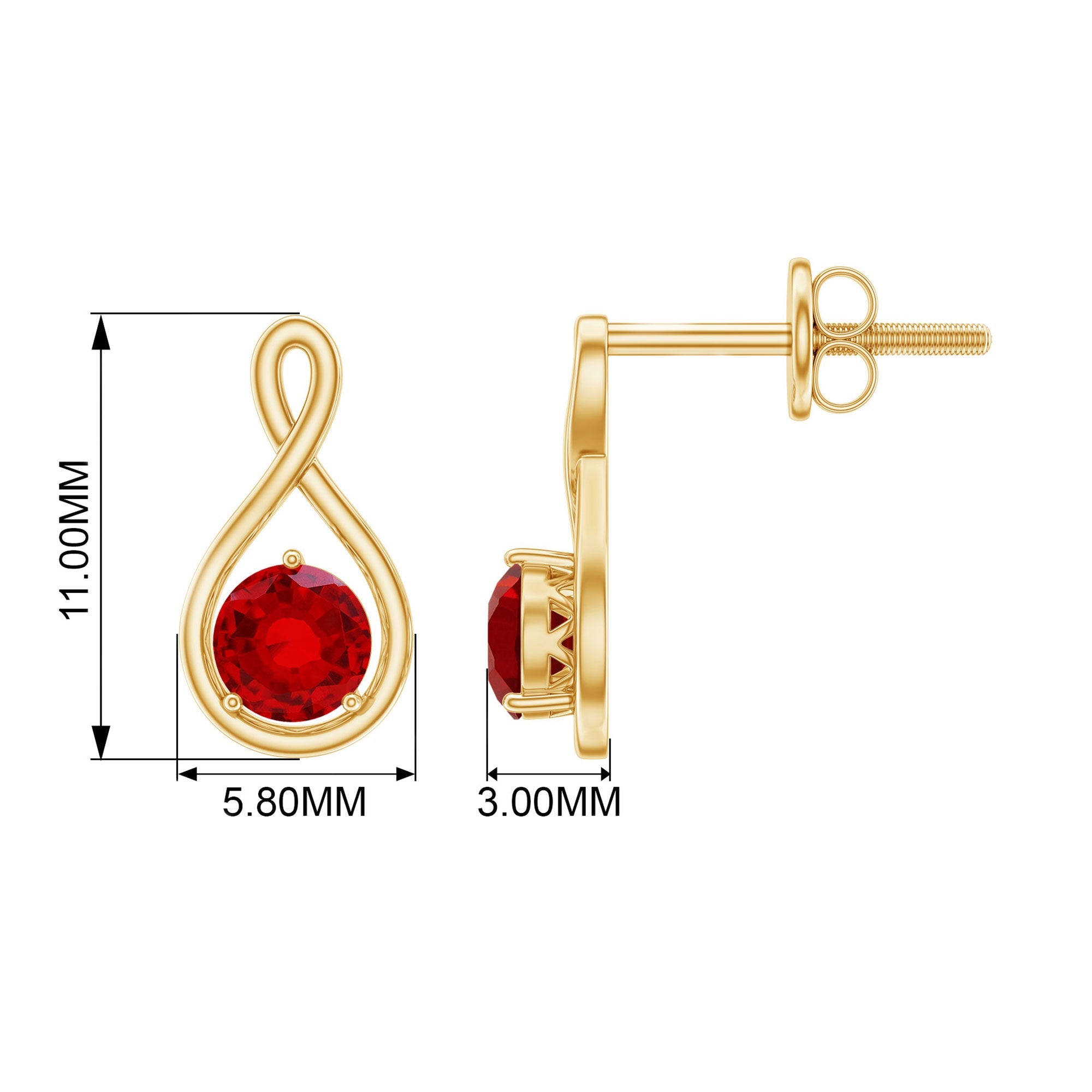 0.6 Ct Round Cut Lab Created Ruby Infinity Stud Earrings