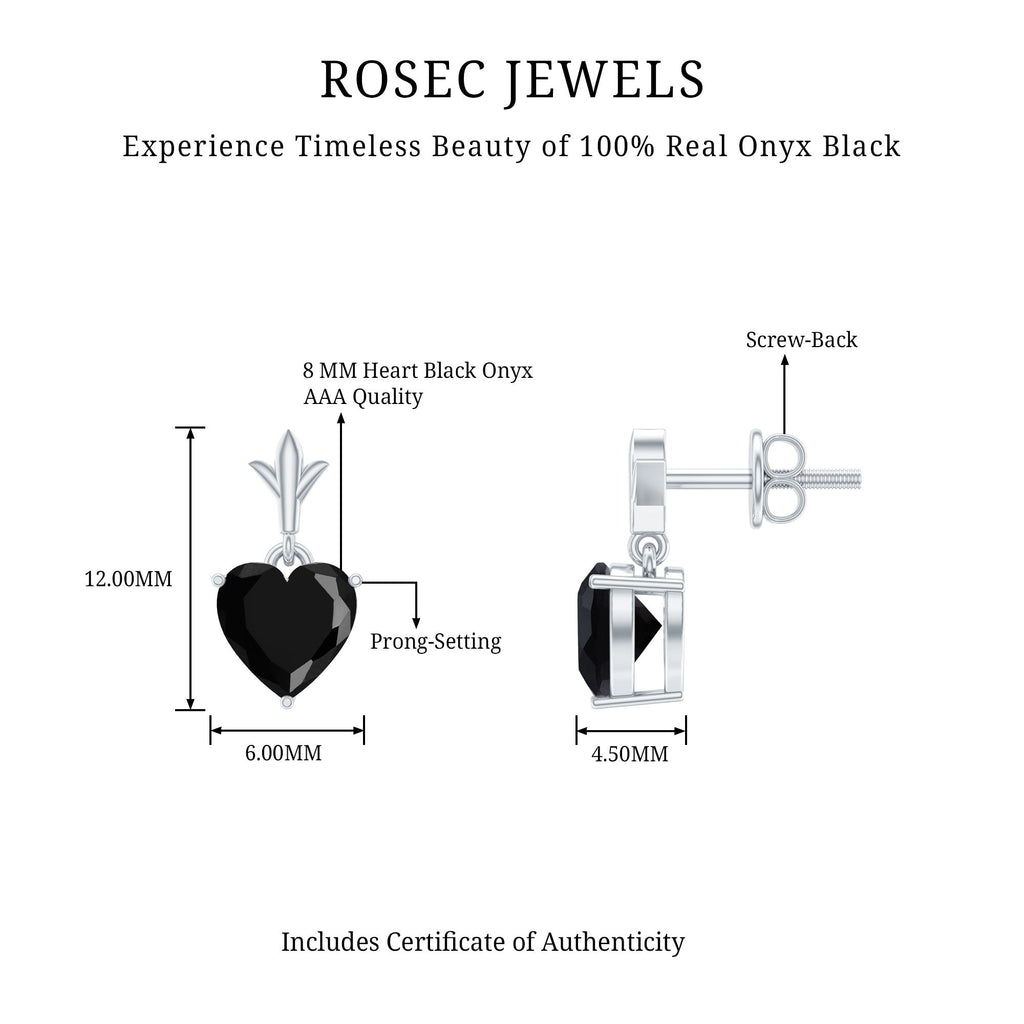 4 Carat Solitaire Black Onyx Heart Drop Earrings