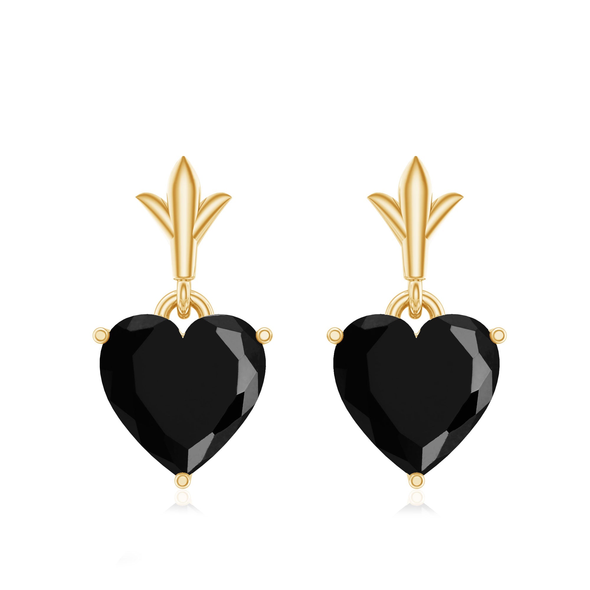 4 Carat Solitaire Black Onyx Heart Drop Earrings