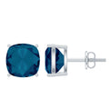 5.6 Carat Cushion Cut London Blue Topaz Stud Earrings