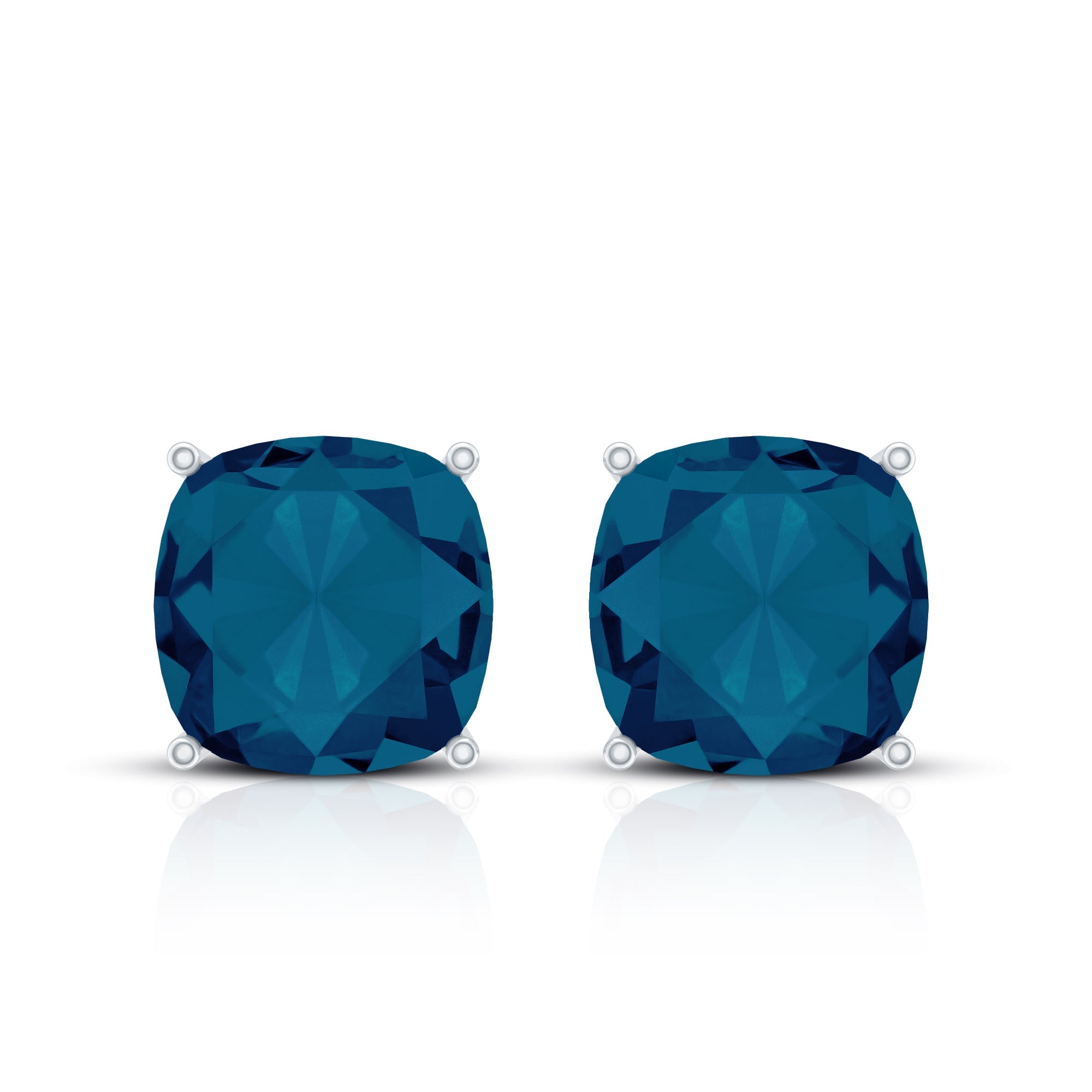 5.6 Carat Cushion Cut London Blue Topaz Stud Earrings