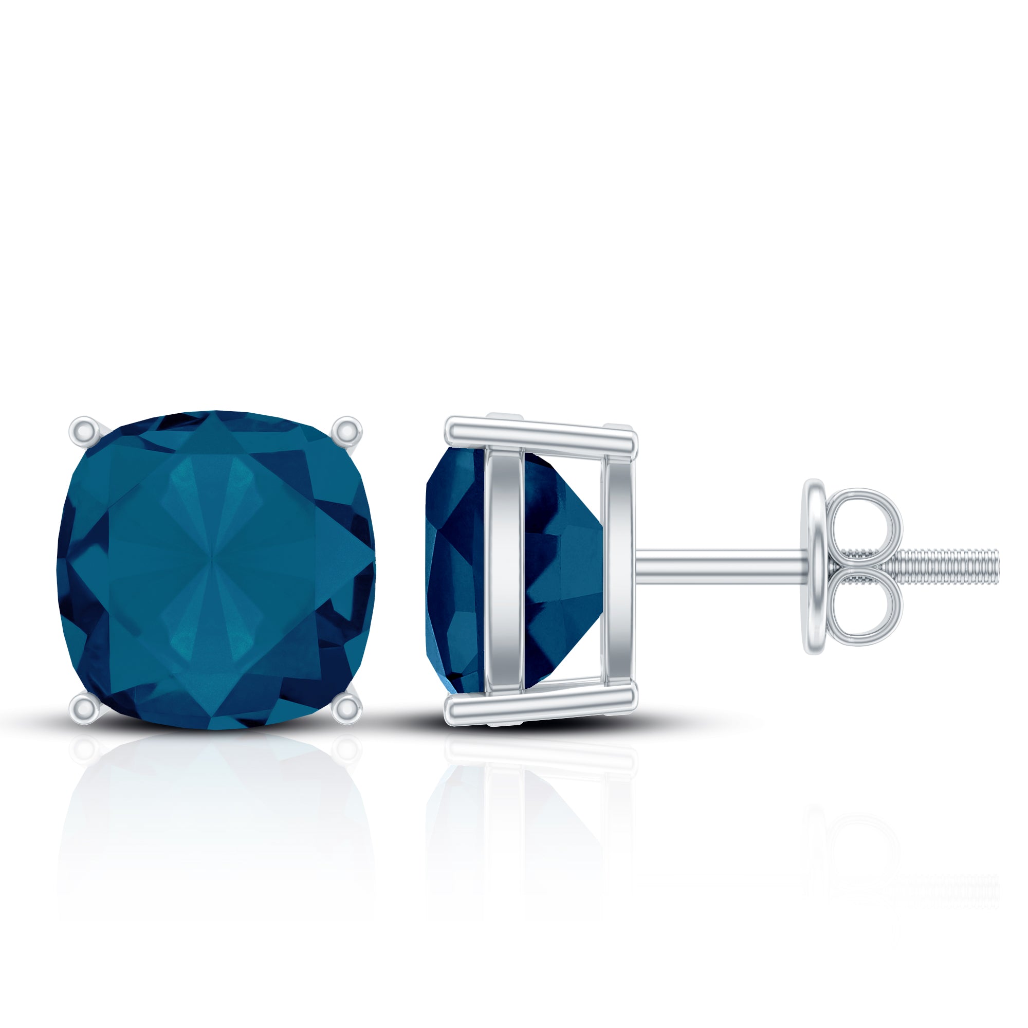 5.6 Carat Cushion Cut London Blue Topaz Stud Earrings