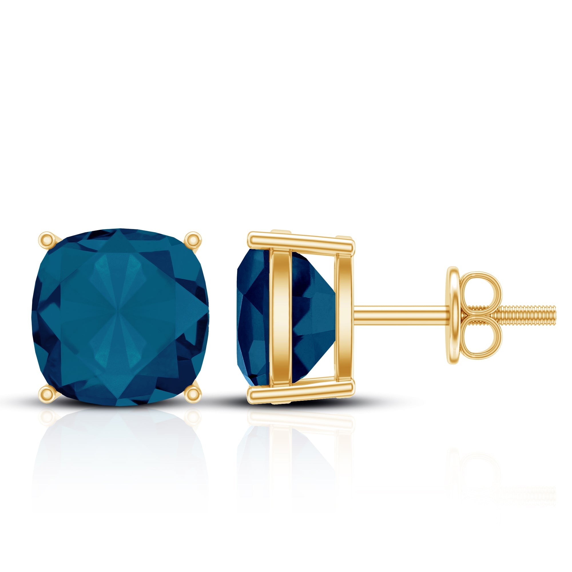 5.6 Carat Cushion Cut London Blue Topaz Stud Earrings