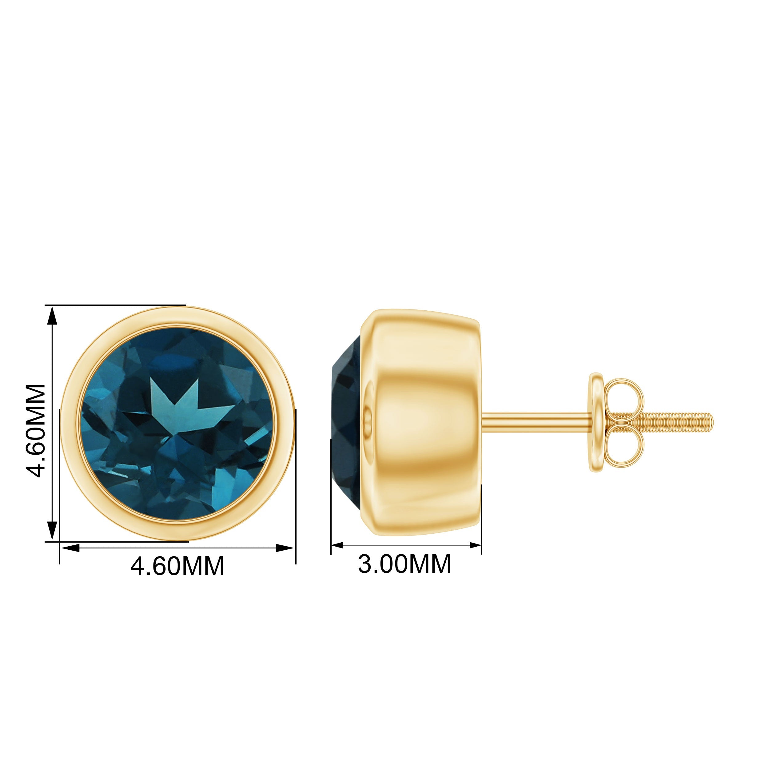 8 MM Round Cut London Blue Topaz Solitaire Stud Earrings in Bezel Setting