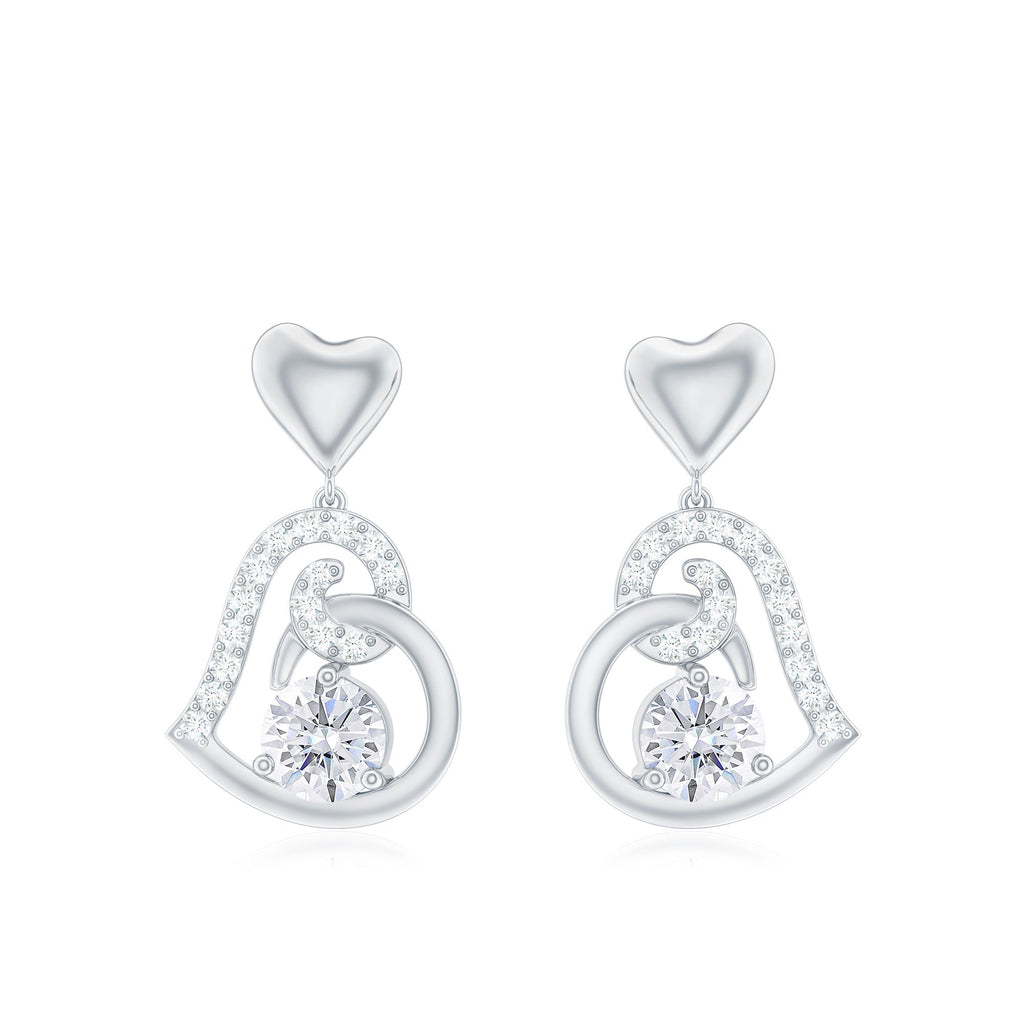 3/4 CT Accent Set Moissanite Heart Drop Earrings for Women